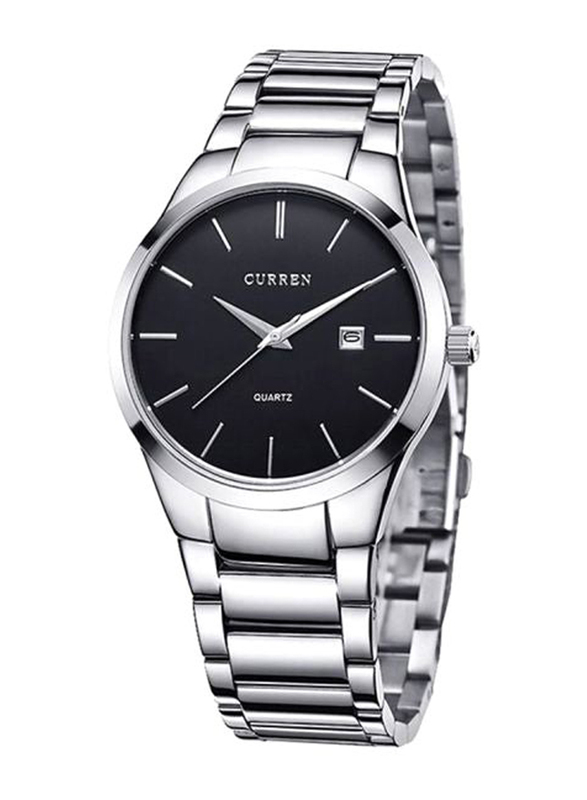 Curren Analog Watch for Men with Stainless Steel Band, Water Resistant, 8106SB, Silver-Black