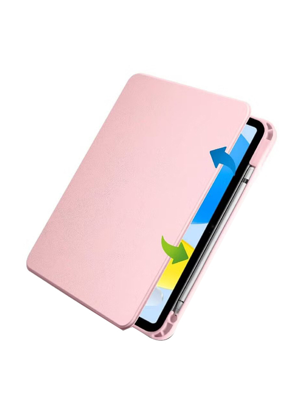 Hyx Apple iPad (10th Generation) 10.9 Inch 2022 Hard PC Back Shell Slim Smart Tablet PC Case Cover with 360° Rotating Stand and Auto Sleep/Wake, Pink