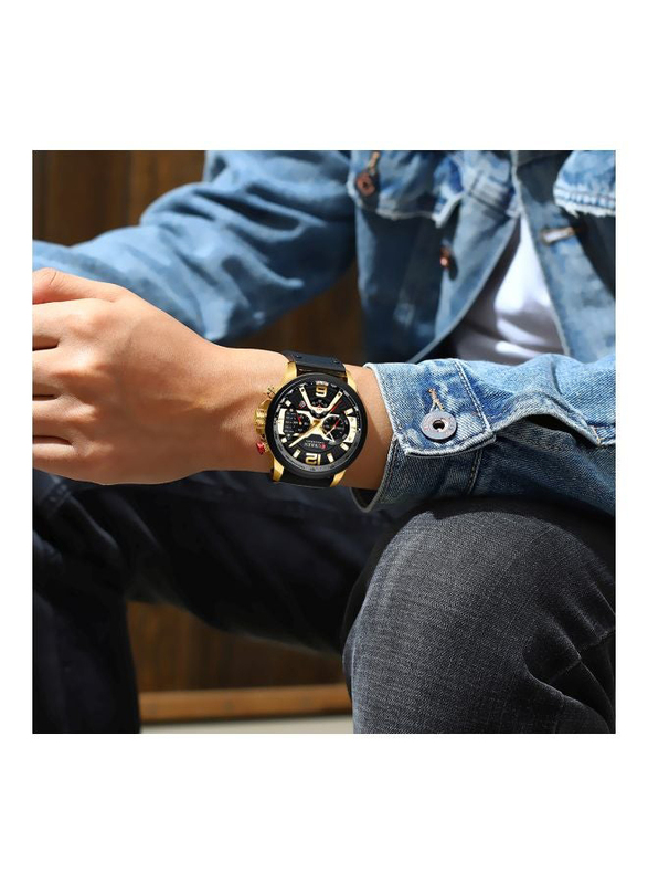 Curren Analog Wrist Watch for Men with Leather Band, Water Resistant and Chronograph, J313BL, Blue