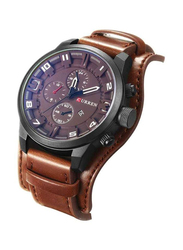 Curren Analog Watch for Men with Leather Band, Water Resistant & Chronograph, 8192, Brown