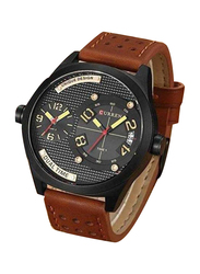Curren Analog Watch for Men with Leather Band, Water Resistant, 8252, Brown-Black