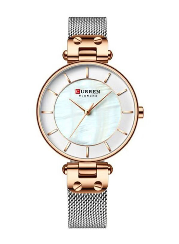 Curren Analog Watch for Women with Stainless Steel Band, Water Resistant, J4029RG-W-KM, Silver-Gold