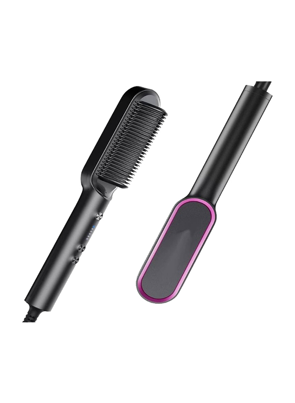 Xiuwoo Electric Hair Straightener Brush with Ceramic Styling Comb, Black