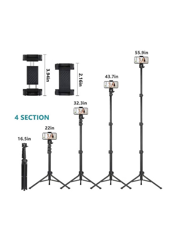 Extendable Selfie Stick Tripod Stand with Bluetooth Remote for Smartphone and Small Camera, Black