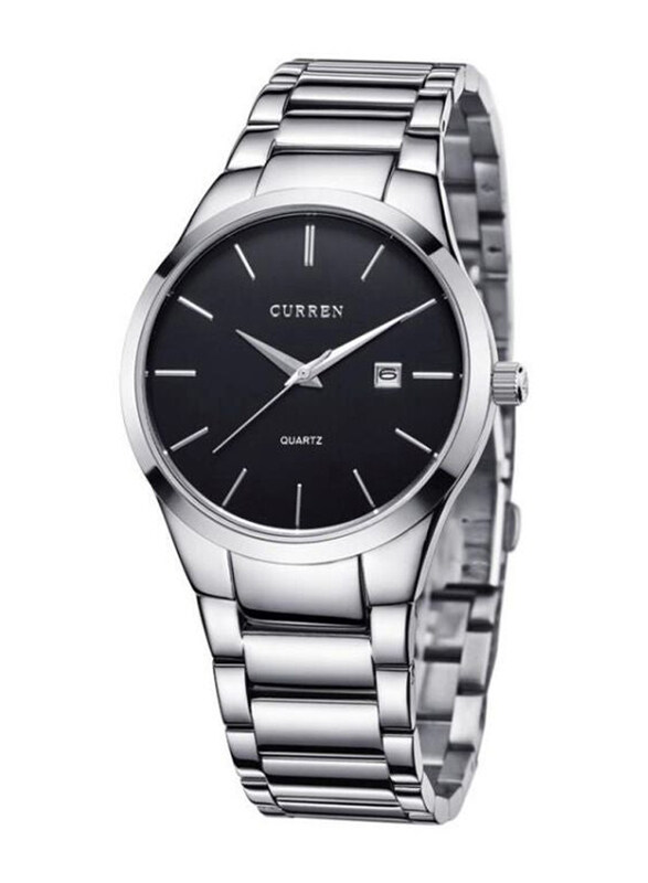 Curren Analog Watch for Men with Stainless Steel Band, Water Resistant, 8106, Black-Silver