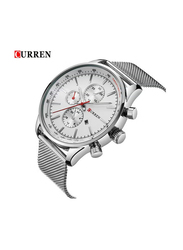 Curren Stylish Analog + Digital Wrist Watch for Men with Alloy Band, Water Resistant, Silver-Silver/White