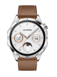 ICS Replacement Genuine Leather Adjustable Wrist Strap 22mm for Huawei Watch GT 4 46mm, Brown