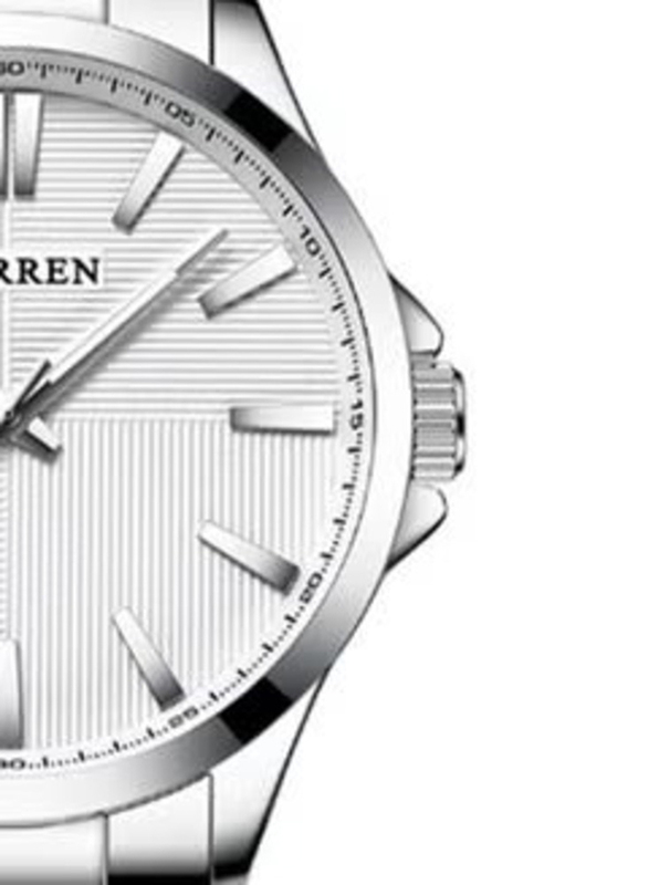 Curren Analog Watch for Men with Stainless Steel Band, Water Resistant, 8322, White-Silver