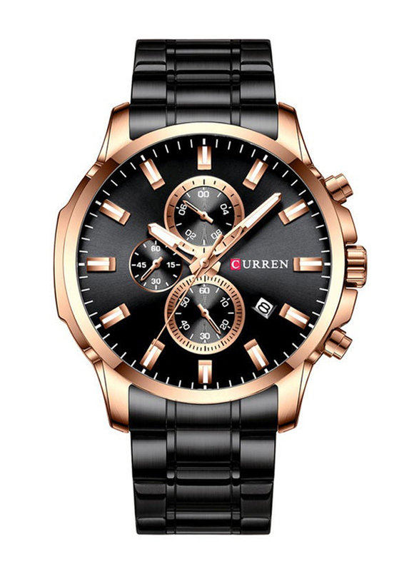 Curren Stylish Analog Wrist Watch for Men with Stainless Steel Band and Chronograph, Black