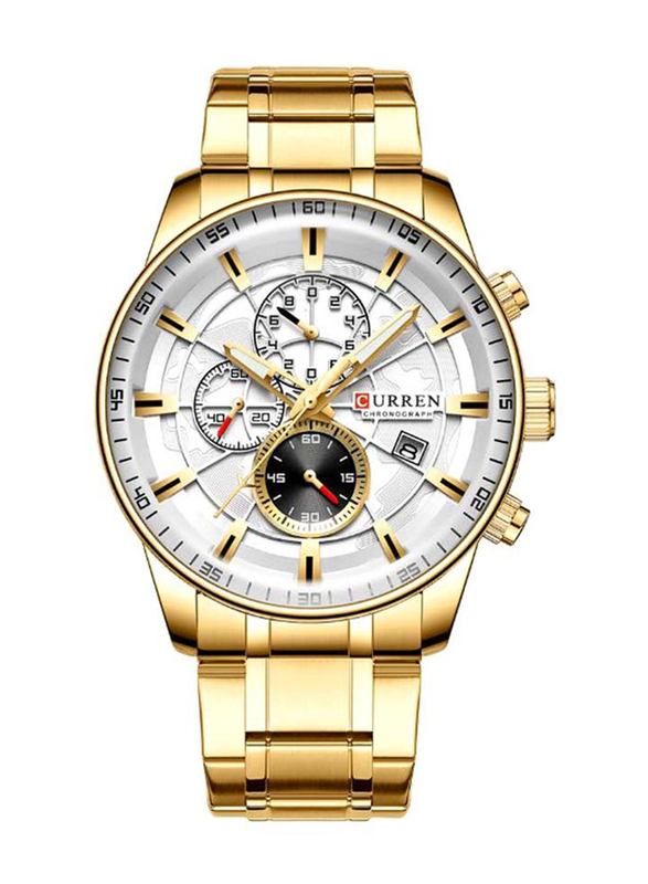 Curren Analog Wrist Watch for Men with Alloy Band and Chronograph, J4518G-S-KM, Gold-White