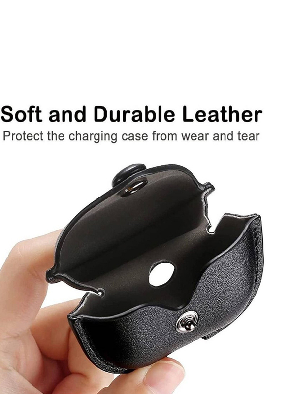 Leather Protective Case Skin Cover with Keychain and Lock for Apple AirPods 3, Black