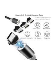 3-in-1 Magnetic Charging Cable, USB Type A to Multiple Type, Black
