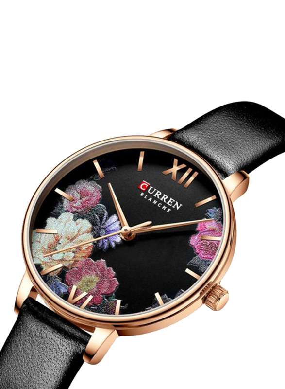 Curren Analog Watch for Women with Leather Band, Water Resistant, J4275B-KM, Black-Multicolour