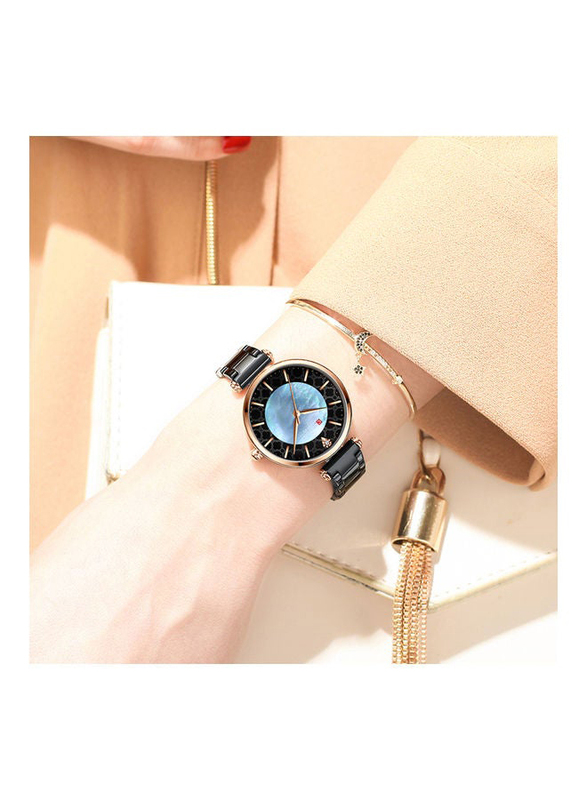 Curren Analog Watch for Women with Stainless Steel Band, Water Resistant, J-4637B, Blue-Black