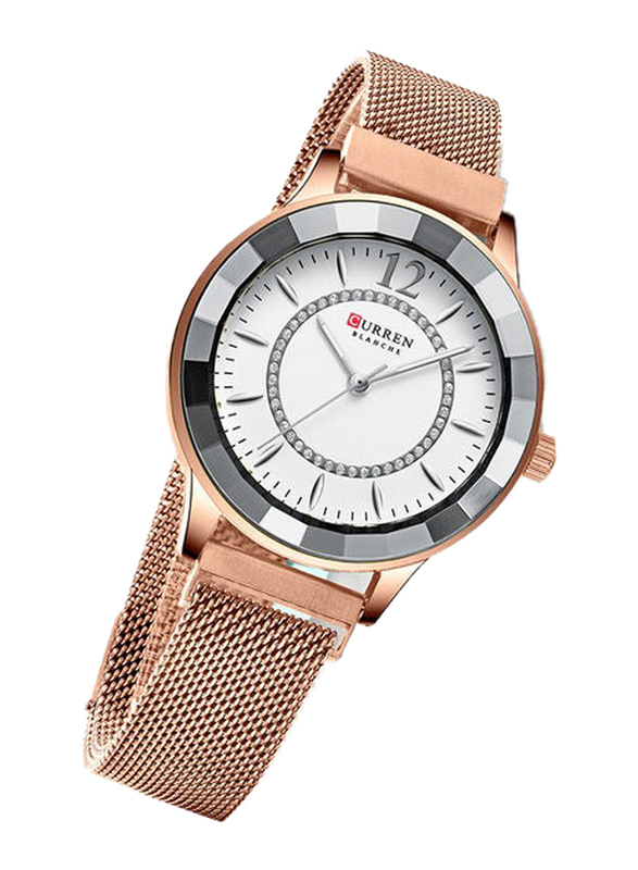 Curren Stylish Analog Watch for Women with Stainless Steel Band, J4065RW-KM, Rose Gold-White