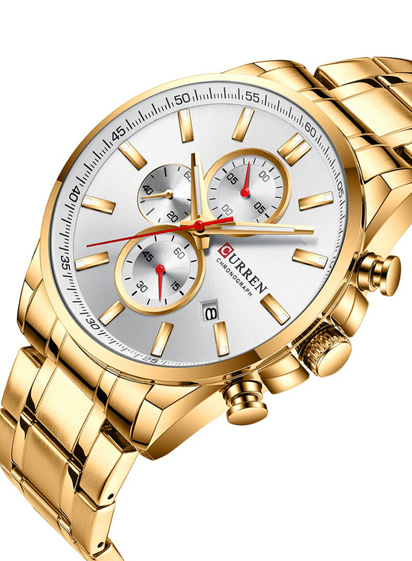 Curren Analog Watch for Men with Stainless Steel Band, Chronograph, 8368, Gold-White