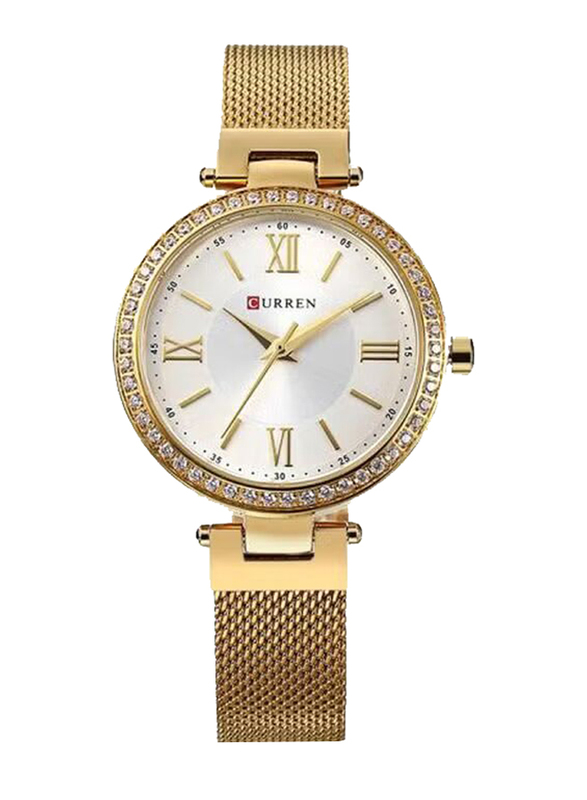 Curren Analog Watch for Women with Stainless Steel Band, Water Resistant, 9011, Gold-Silver