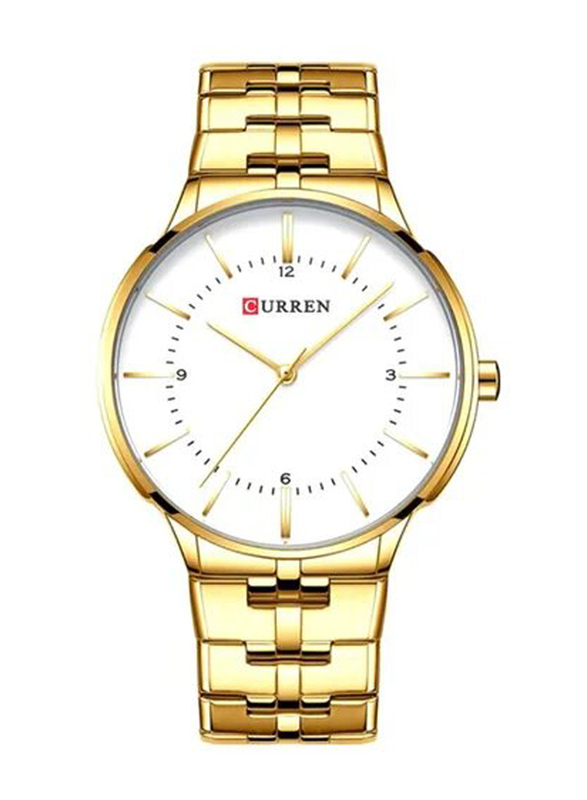 Curren Analog Watch for Men with Metal Band, Water Resistant, 8321, Gold-White