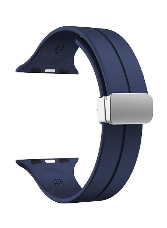 Perfii Replacement Soft Silicone Magnetic Buckle Sport Band for Apple Watch 42mm/44mm/45mm/49mm, Blue