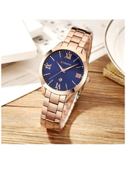 Curren Analog Watch for Women with Stainless Steel Band, Water Resistant, Gold-Blue
