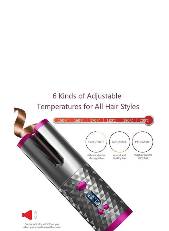 Xiuwoo Automatic Cordless Auto Hair Curler and LCD Display with Accessories, Black/Purple