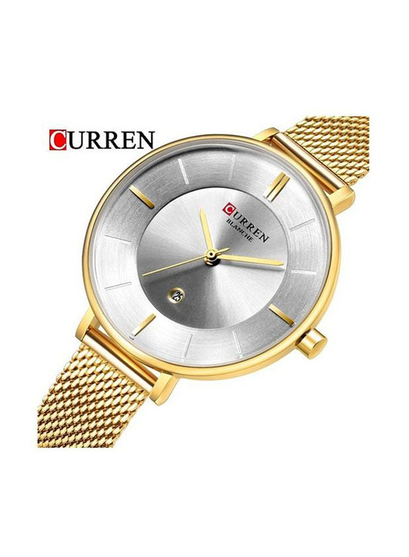 Curren Analog Watch for Women with Stainless Steel Band, Water Resistant, 9037GDW, Gold-Silver