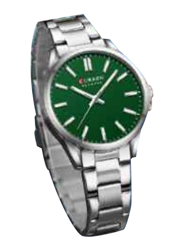 Curren Analog Watch for Women with Stainless Steel Band, Silver-Green