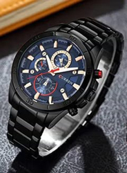Curren Analog Watch for Men with Stainless Steel Band, Water Resistant and Chronograph, 8275HM, Blue-Black