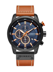 Curren Analog Watch for Men with PU Leather Band, Water Resistant and Chronograph, J3591-5-1-KM, Brown-Blue