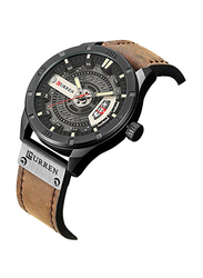 Curren Analog Watch for Men with Leather Band, Water Resistant, 8301, Deep Brown-Grey