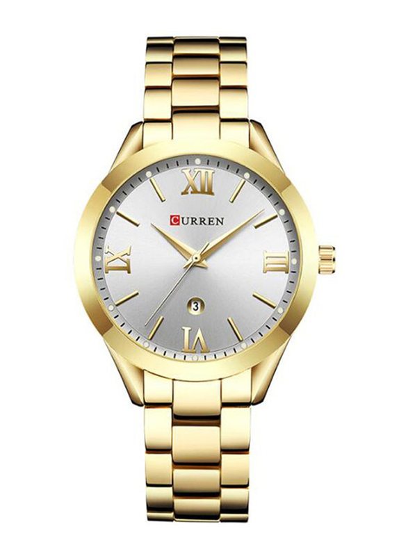 Curren Analog Watch for Women with Alloy Band, Water Resistant, 9007, Gold-Silver