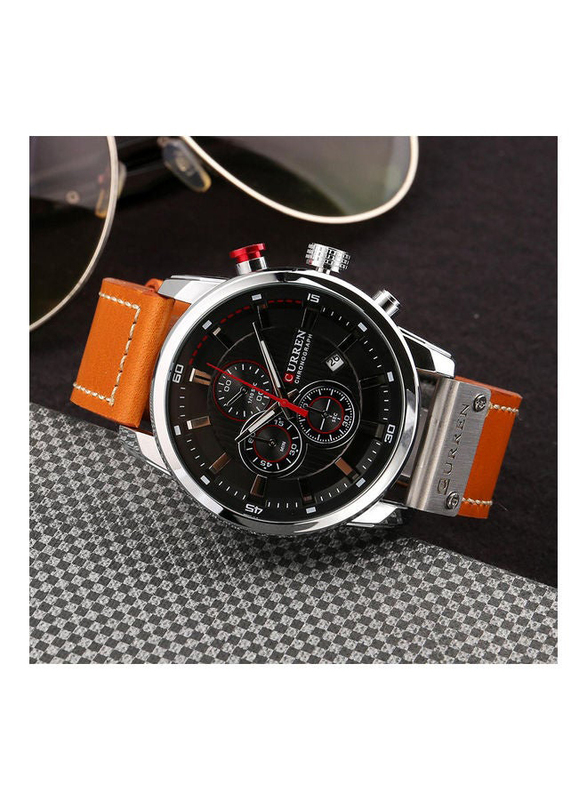 Curren Analog Watch for Men with Leather Band, J3591-1-KM, Brown-Black