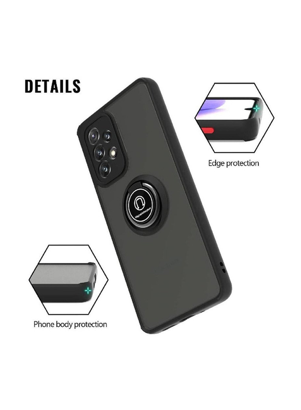 Samsung Galaxy A13 4G Protective Matte Silicone Mobile Phone Case Cover with 360 Degrees Rotate Metal Magnetic Ring Kickstand, Black