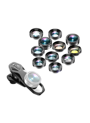 Apexel Universal 11-In-1 HD Phone Camera Lens Kit, Black/Clear