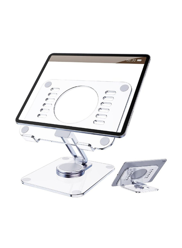 Stable Tablet Holder Acrylic Apple iPad Stand with 360 Rotating Base, White