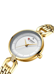 Curren Analog Wrist Watch for Women with Stainless Steel Band, Water Resistant, J4169GW-KM, Gold-White