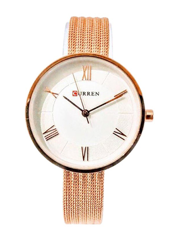 

Curren Analog Watch for Women with Metal Band, C9020, Gold-White