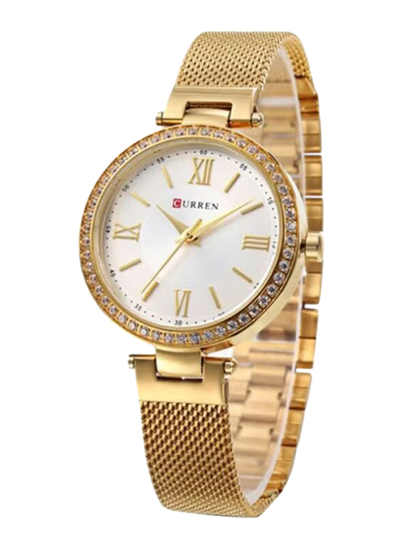 Curren Analog Watch for Women with Stainless Steel Band, Water Resistant, 9011, Gold-Silver