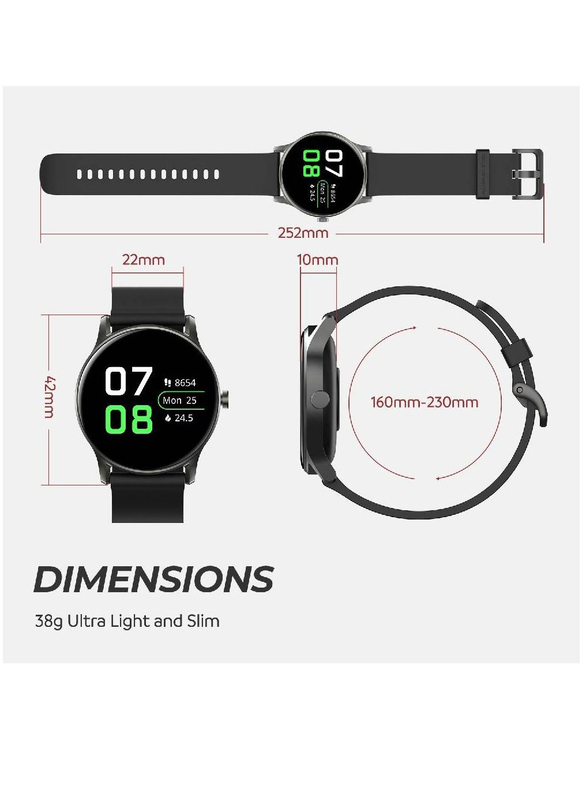 Ultra-Long Battery Life Heart Rate and Activity Tracking Smartwatch, Black