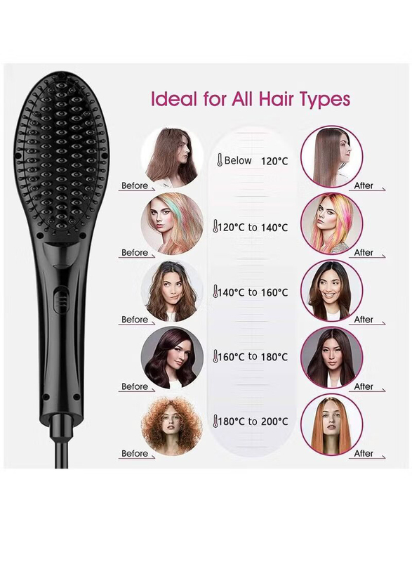 Gennext Electric Heated Negative Ceramic Hair Straightening Brush with Adjustable Temperature for All Hair Types, Smooth & Frizz-Free Hair, Black