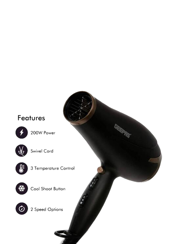 Geepas Hair Dryer with 2 Speed Control, 2200W, Black