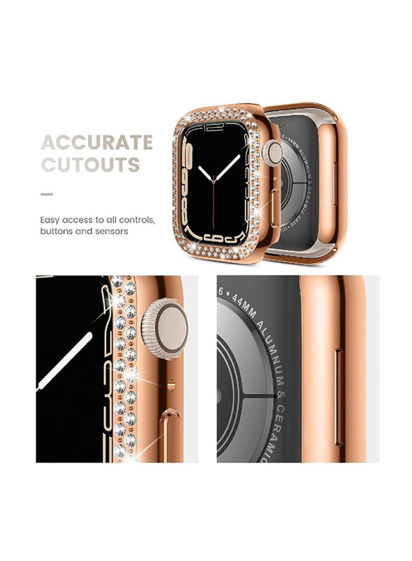 2-Piece Protective PC Bling Diamond Crystal Frame Smartwatch Case Cover for Apple Watch Series 7 41mm, Silver/Rose Gold