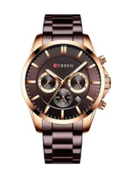 Curren Analog Watch for Men with Stainless Steel Band, Water Resistant and Chronograph, 8358, Brown