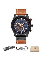 Curren Analog Watch for Men with Leather Band, Chronograph, 8291, Brown-Black