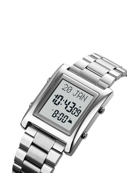 SKMEI Islamic Prayer Digital Wrist Watch for Men with Stainless Steel Band, Silver-Grey