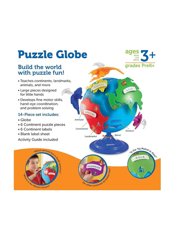 Learning Resources 14-Piece 3-D Geography Puzzle Globe, Ler7735, Multicolour