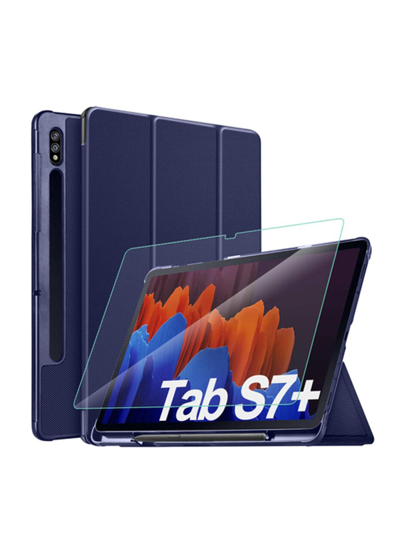 QuickTech Samsung Galaxy Tab S7 Plus 12.4-inch 2020 SM-T970/T975/T976 Slim Stand Protective Smart Tablet Folio Case Cover with S Pen Holder, Blue