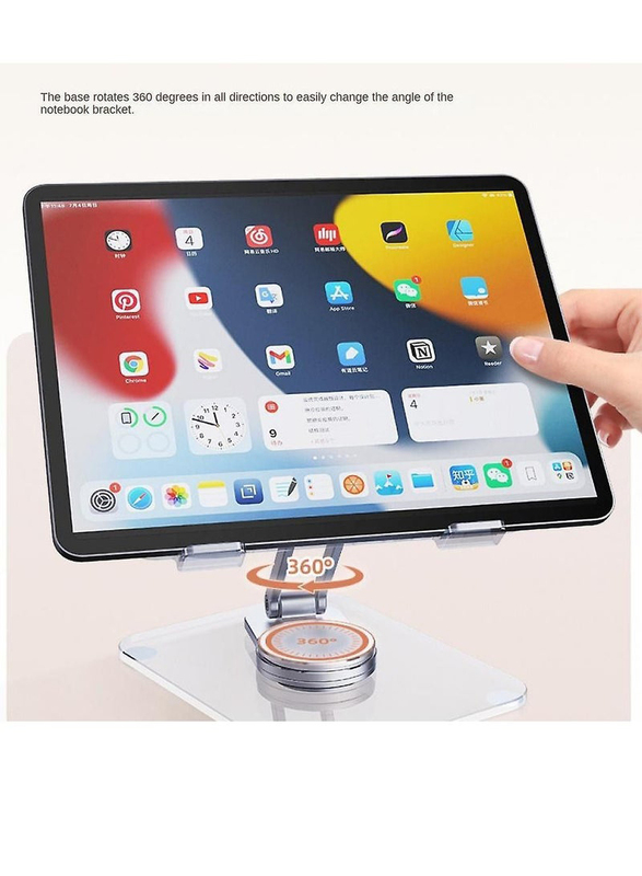 Stable Tablet Holder Acrylic Apple iPad Stand with 360 Rotating Base, White