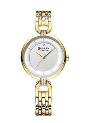 Curren Analog Watch for Women with Stainless Steel Band, Water Resistant, Gold-White