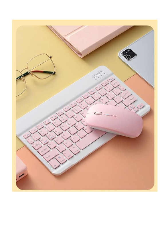 Gennext Ultra-Slim Rechargeable Portable Bluetooth English Keyboard and Mouse Combo, Pink